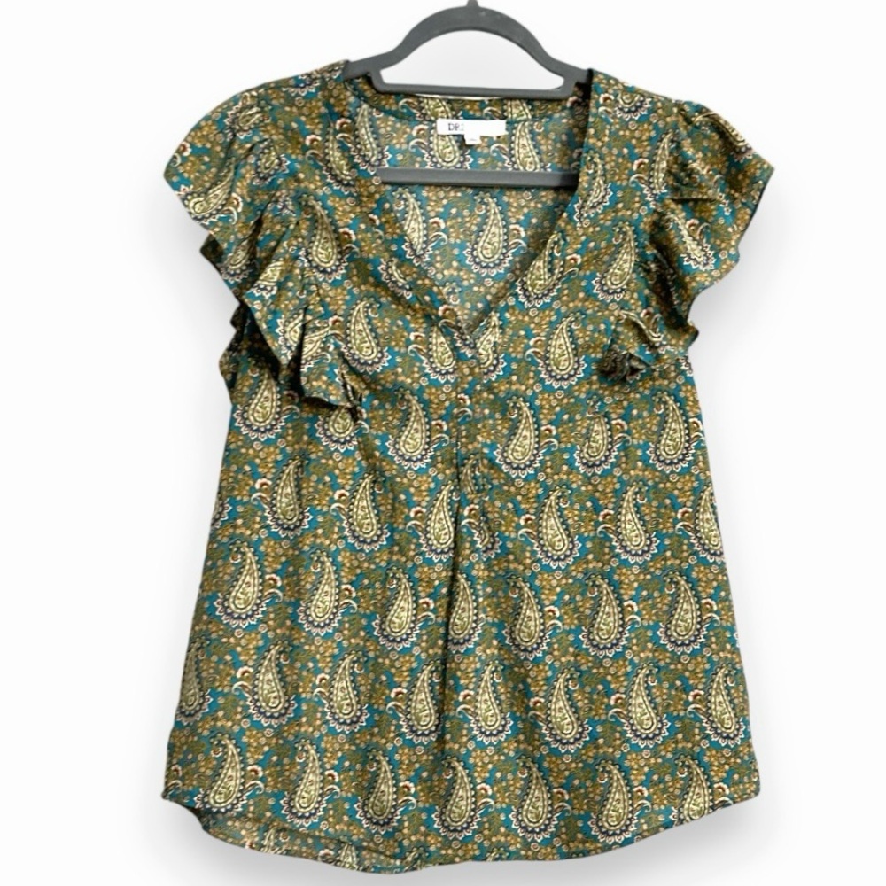 DR2 by Daniel Rainn Multicolor Paisley V-Neck Ruffle Top Women’s Size Medium
